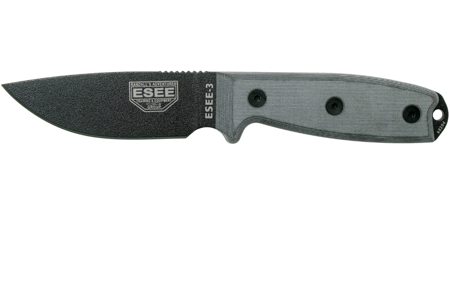 ESEE Model 3 Modifizierter Knauf Schwarze Klinge, Grauer Handgriff 3PM Mit Scheide + Clip 3 ESEE Model 3 Modifizierter Knauf Schwarze Klinge, Grauer Handgriff 3PM Mit Scheide + Clip