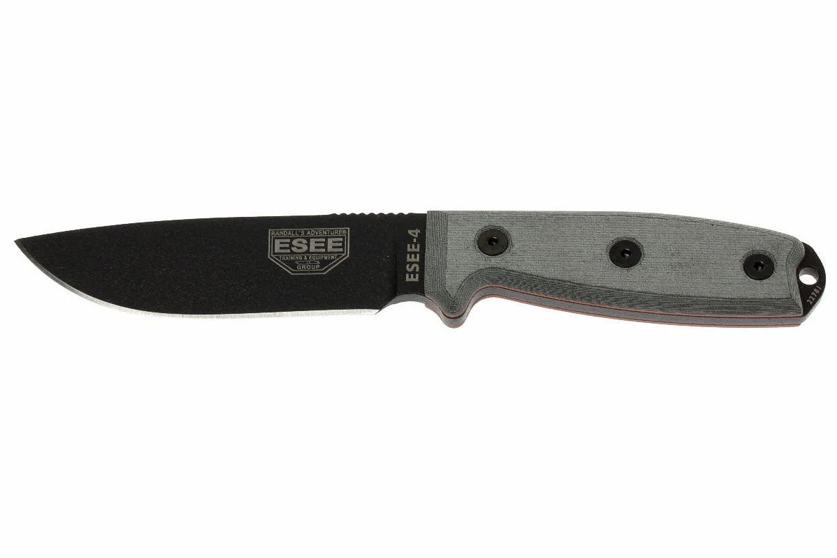 ESEE Model 4 Schwarze Klinge, Grauer Handgriff 4P-KO Survivalmesser Ohne Scheide 3 ESEE Model 4 Schwarze Klinge, Grauer Handgriff 4P-KO Survivalmesser Ohne Scheide