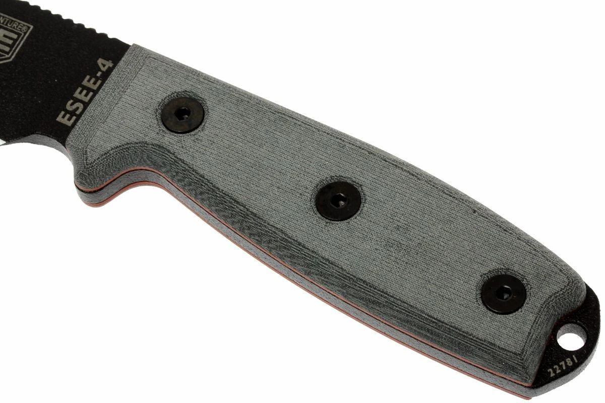 ESEE Model 4 Schwarze Klinge, Grauer Handgriff 4P-KO Survivalmesser Ohne Scheide 5 ESEE Model 4 Schwarze Klinge, Grauer Handgriff 4P-KO Survivalmesser Ohne Scheide – Bild 3