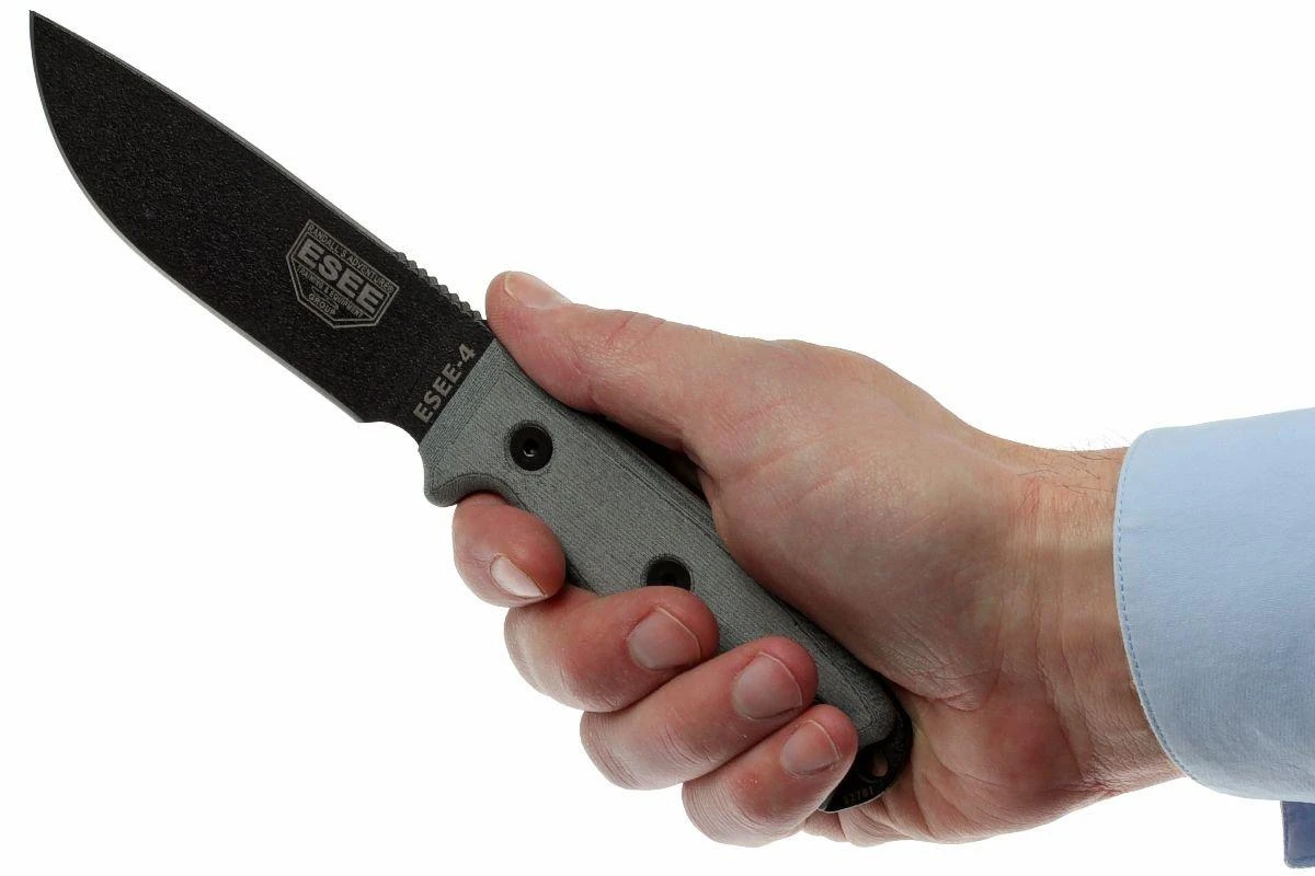 ESEE Model 4 Schwarze Klinge, Grauer Handgriff 4P-KO Survivalmesser Ohne Scheide 8 ESEE Model 4 Schwarze Klinge, Grauer Handgriff 4P-KO Survivalmesser Ohne Scheide – Bild 6