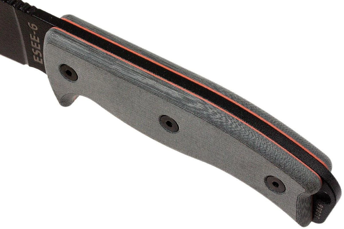 ESEE Model 6 Schwarze Klinge, Grauer Handgriff 6P-B Inkl. Schwarze Scheide + Gürtelclip 7 ESEE Model 6 Schwarze Klinge, Grauer Handgriff 6P-B Inkl. Schwarze Scheide + Gürtelclip – Bild 5